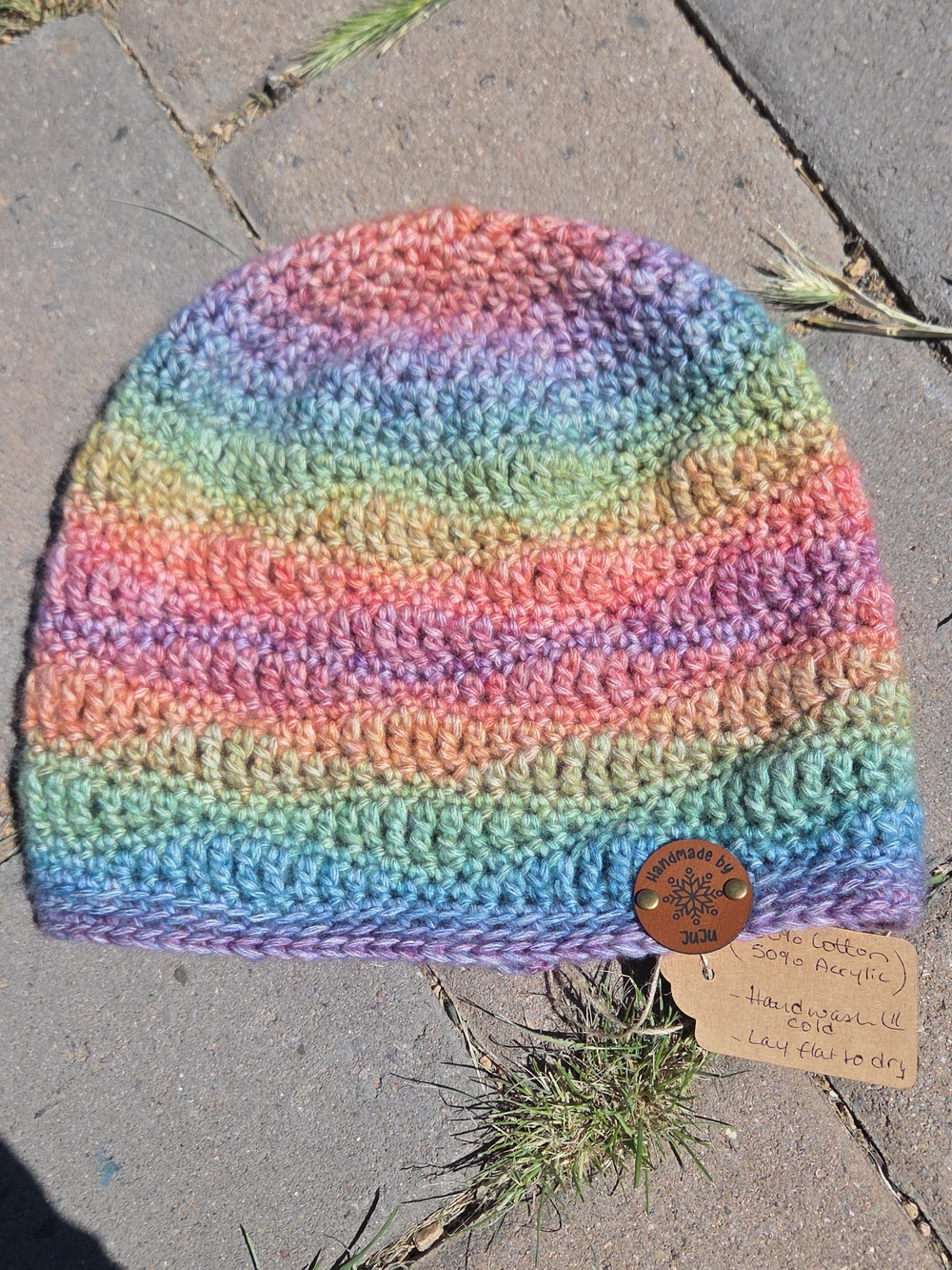 Artisan Handmade Crochet Cotton Blend "Chasing Rainbows" Beanie Hat